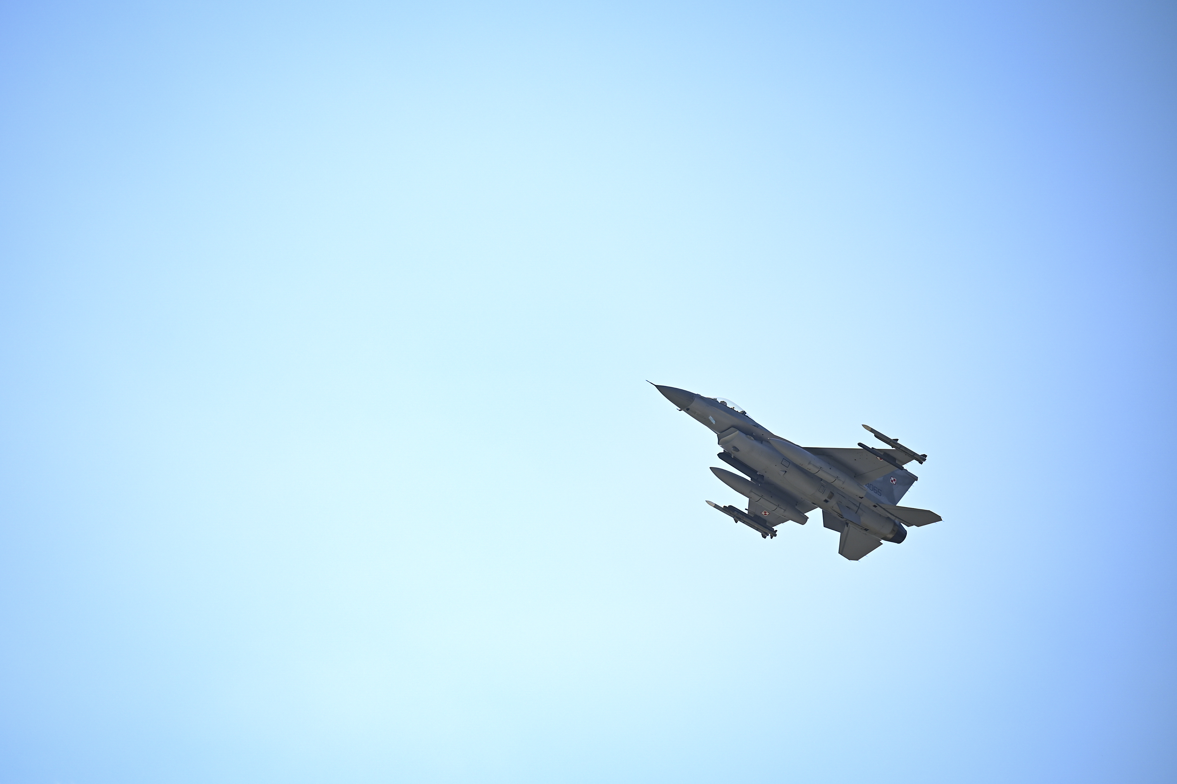 Polish Air Force F-16 Fighting Falcon takes off from Łask Air Base, Poland — U.S. Air Force archival interoperability still